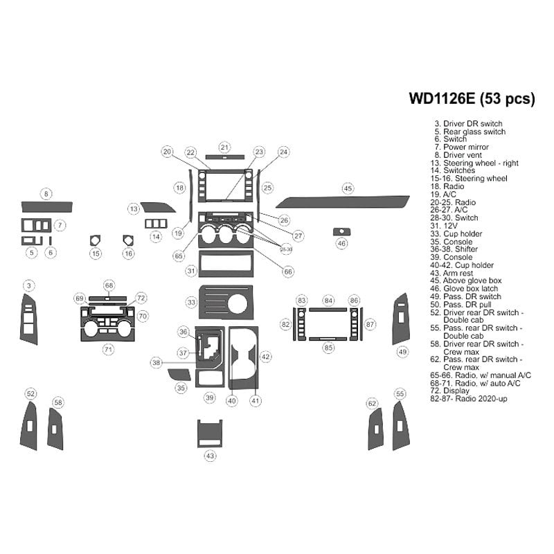 B I WD1126E SDE 2D Blackwood Small Dash Kit 53 Pcs