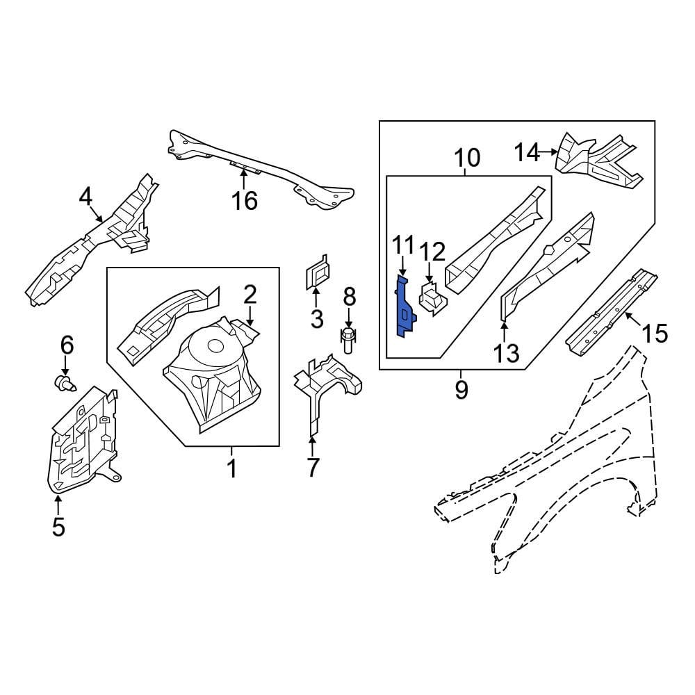 Nissan OE F25123TAMA Right Radiator Support Tie Bar Bracket