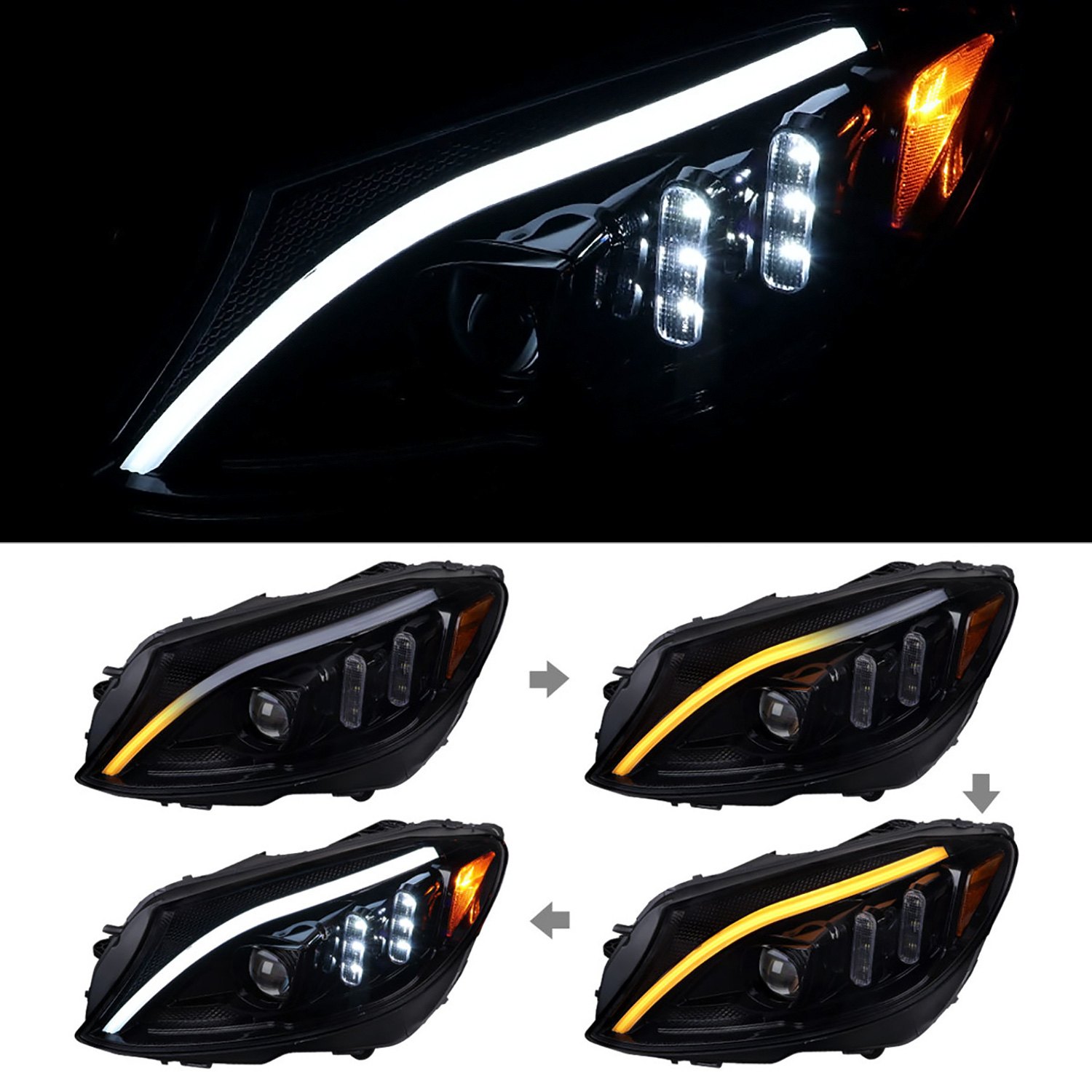 Spec D Lhe W G Sq Tm Gloss Black Smoke Sequential Led Drl Bar