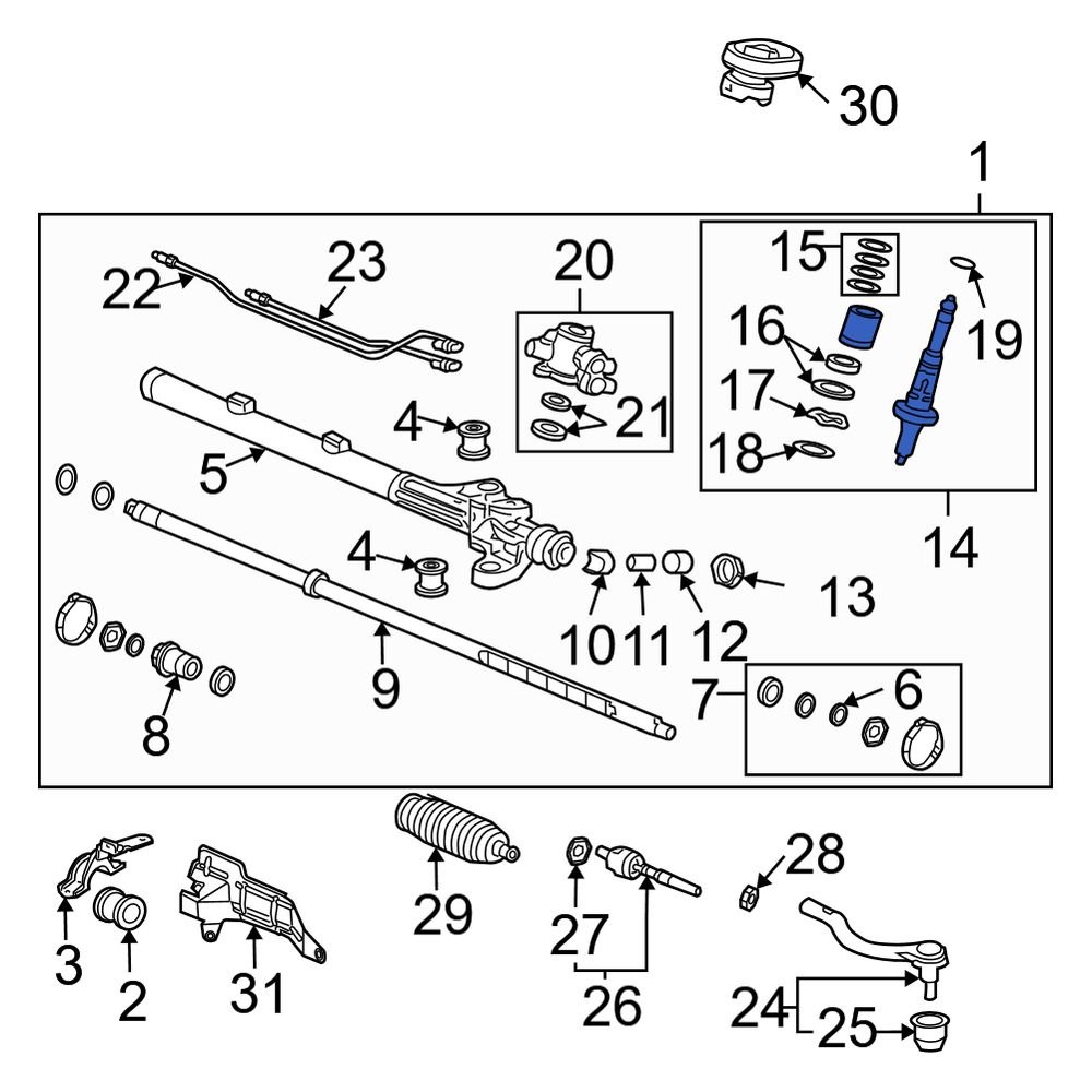 Acura OE 53641SECA02 Front Rack And Pinion Steering Pinion Shaft