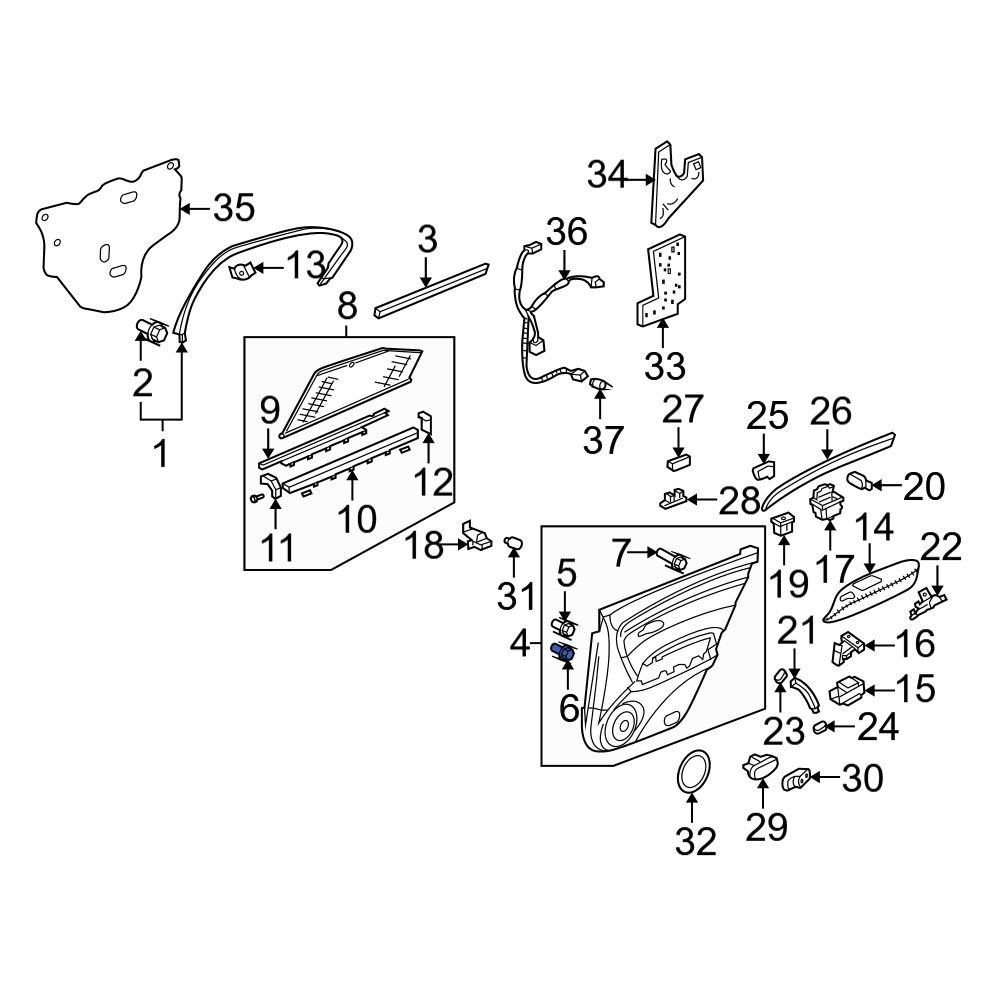 Acura OE 91561SJD003 Rear Inner Door Interior Trim Panel Retainer