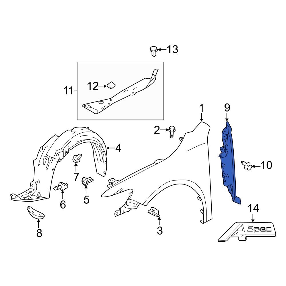 Acura OE 74105TZ3A00 - Front Right Fender Insulator