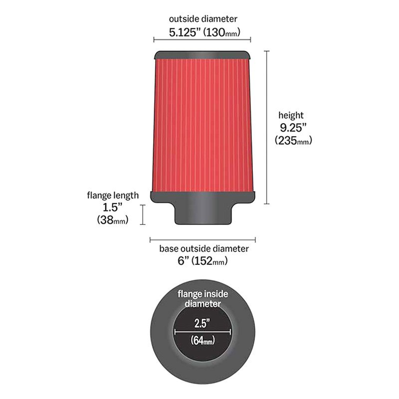 AEM Intakes® 212019DK DryFlow® Round Tapered Red Air Filter (2.5" F