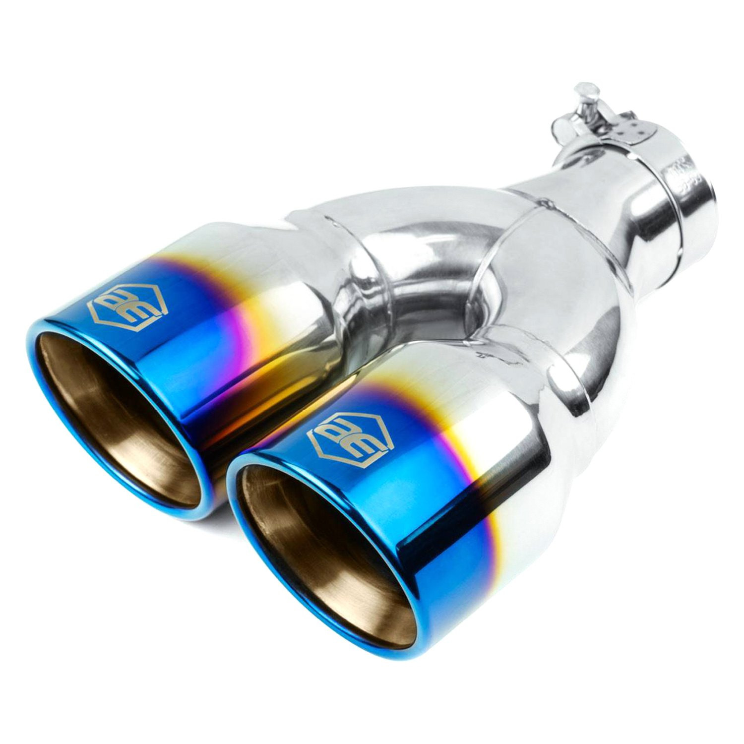 DC Sports Universal Round Muffler - 2.25" Inlet, 3.25" Slant Cut Tip, Stainless Steel, Bolt-On Design
