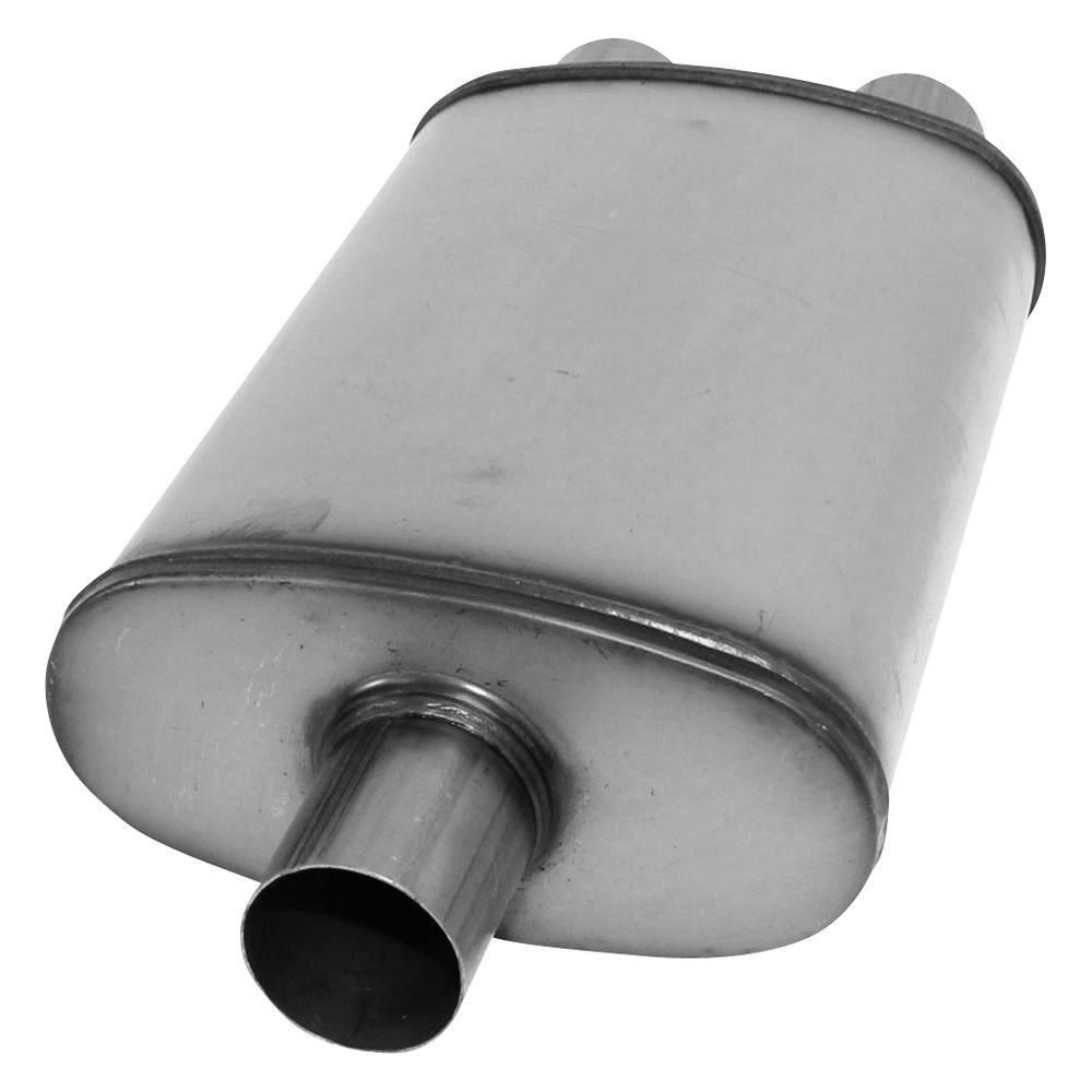 Universal Oval Exhaust Muffler Center 2.25/" inlet to 2.25/" Dual outlet