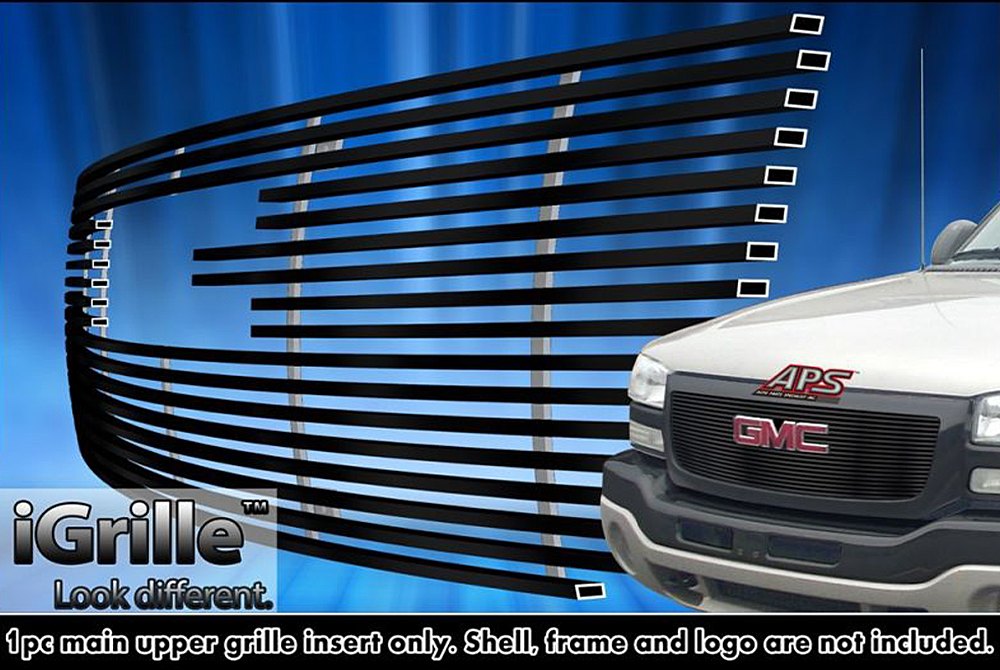 APS Premium Stainless Steel Black 8x6 Horizontal Billet Grille Compatible with GMC Sierra 2500 3500 2015-2019 Lower Bumper N19-J62366G