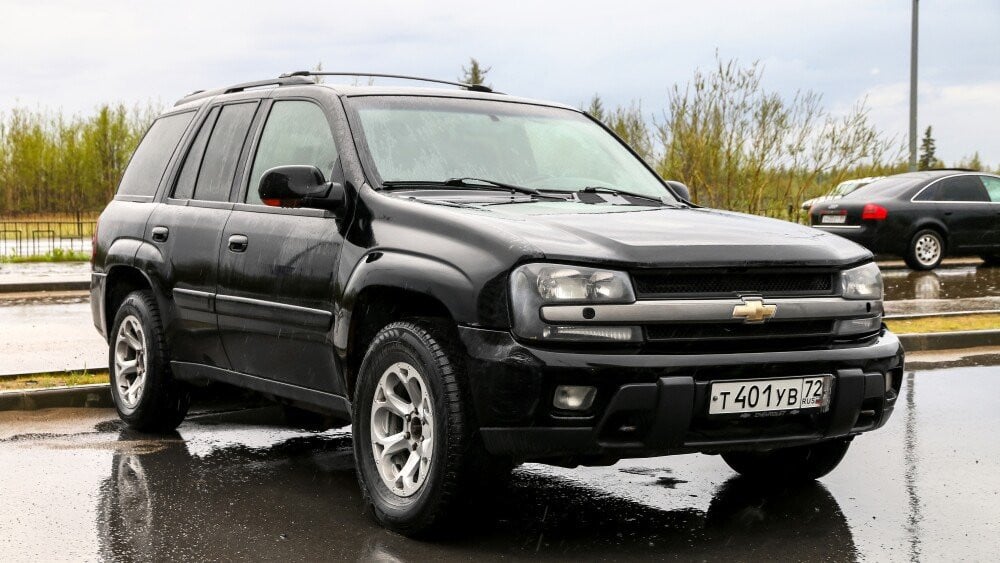 Novyy Urengoy Russia June 21 2019 Black offroad car Chevrolet TrailBlazer in the city street