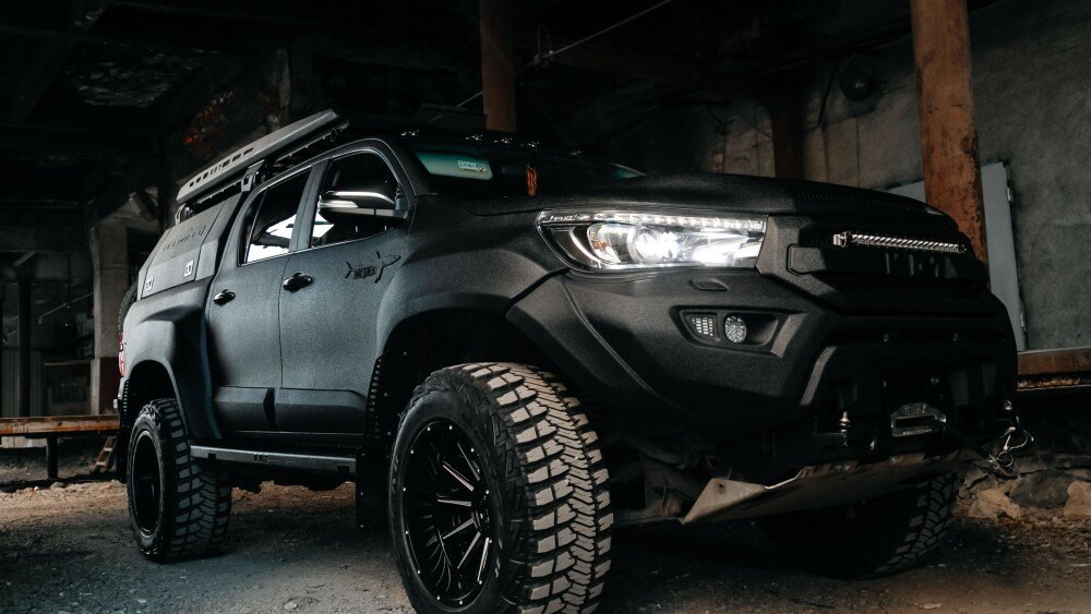 Ekaterinburg, russia - april 30, 2020: a black toyota hilux