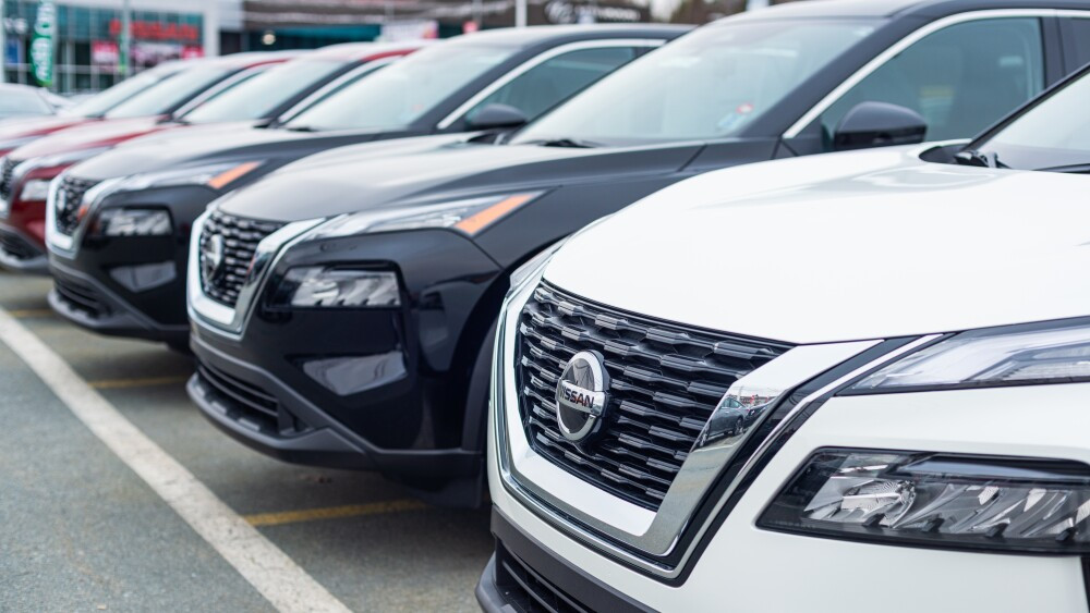 Dartmouth, Canada - January 10, 2021 - 2021 Nissan Rogue sport utility vehicles at a dealership.
