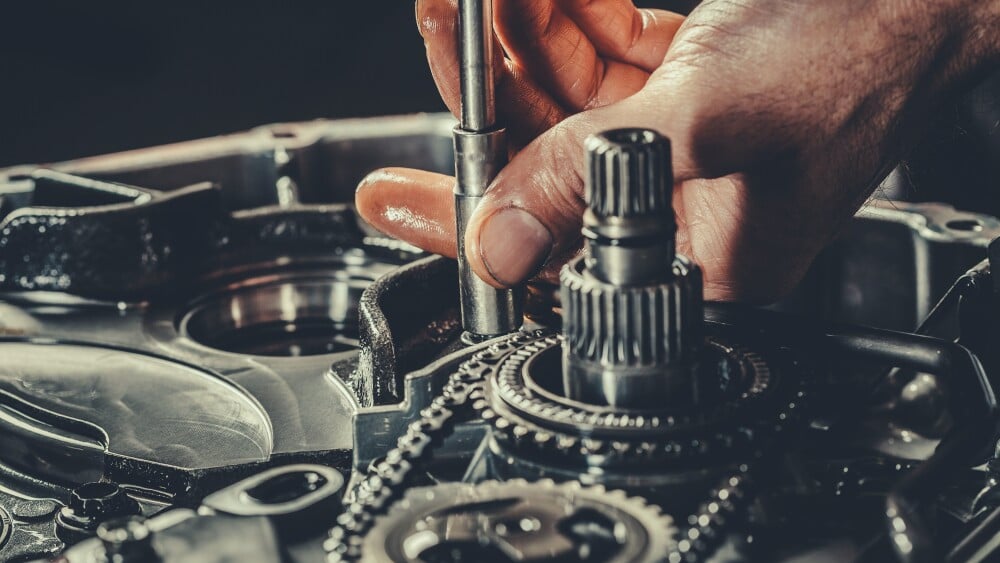 Continuously variable transmission gearbox repair closeup. Stock Photo.