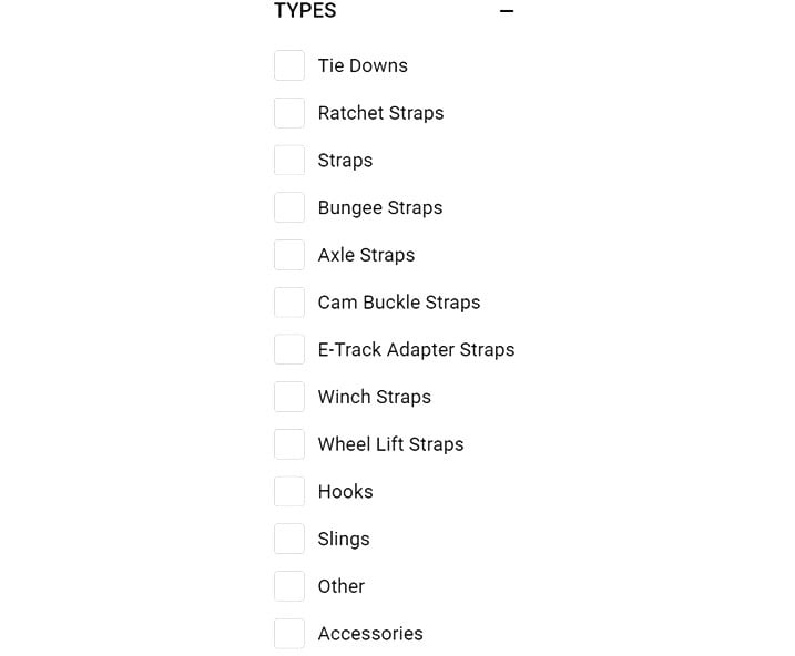 Tie Down Straps Product Options Checkboxes