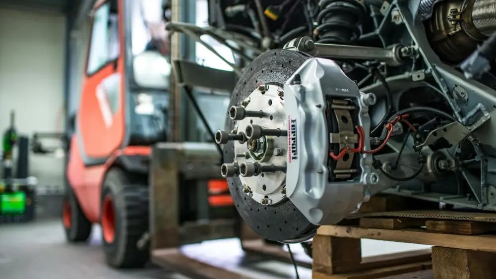 Ferrari hub braking system showing the rotor and caliper