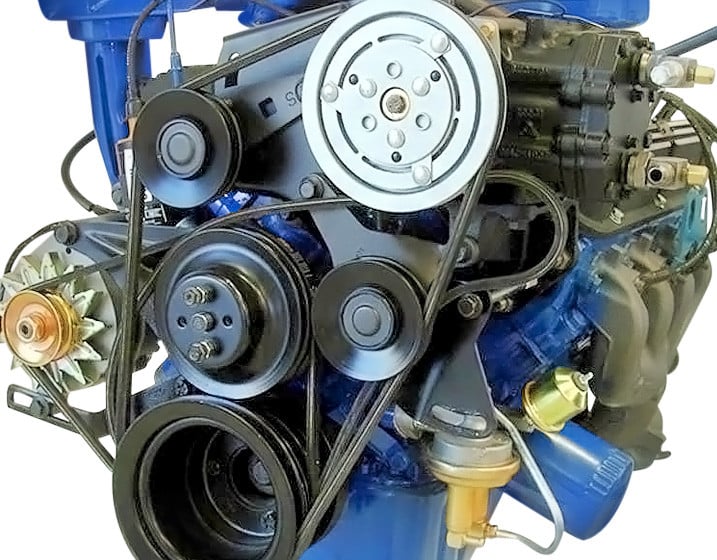Older Engine Equipped With Many Different Individual Accessory Drive Belts