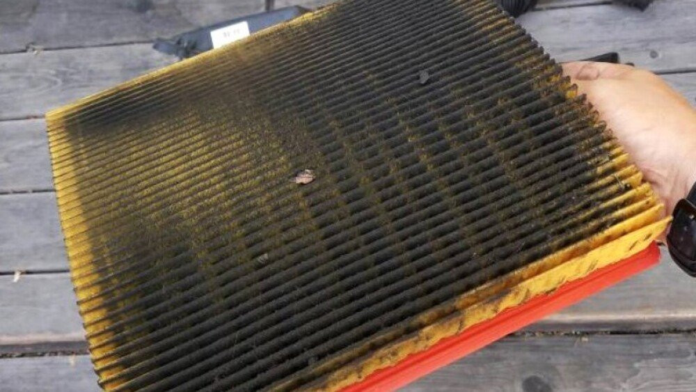 A very dirty engine air filter