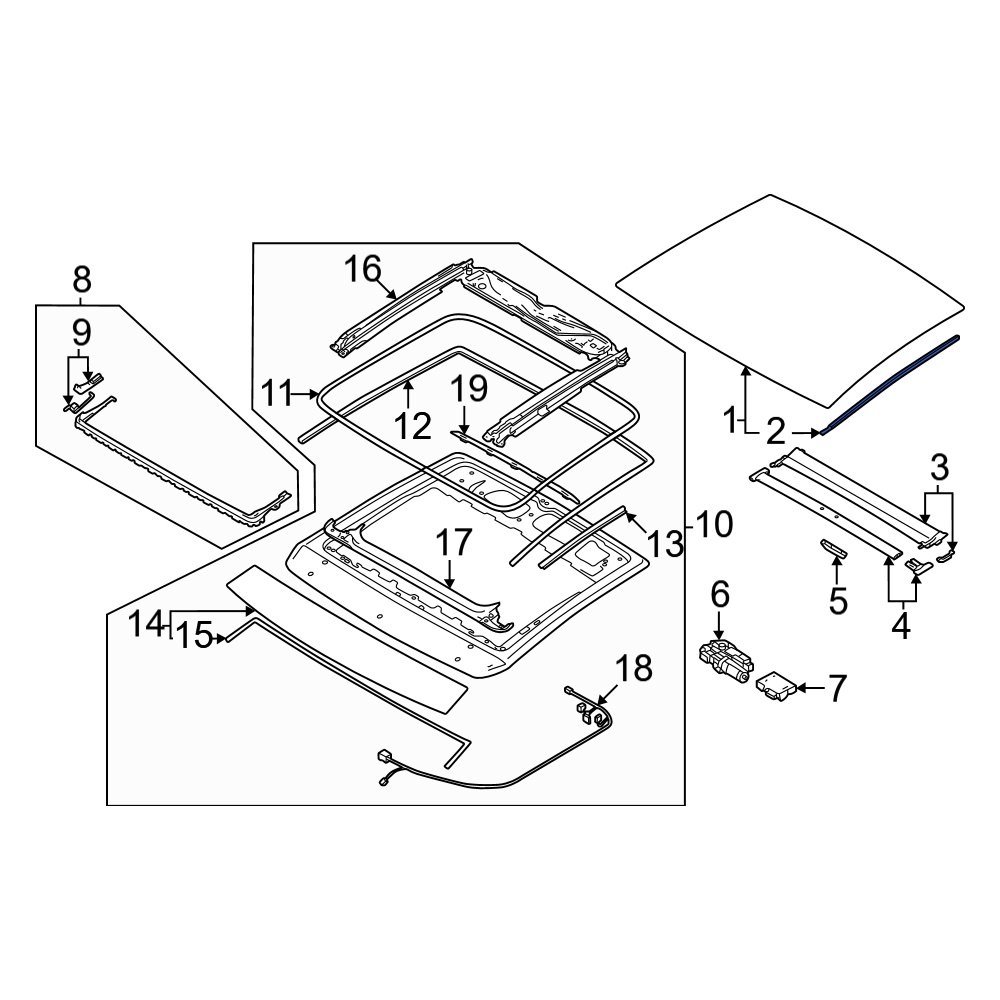 Audi OE 2G0877424 Right Sunroof Glass Seal