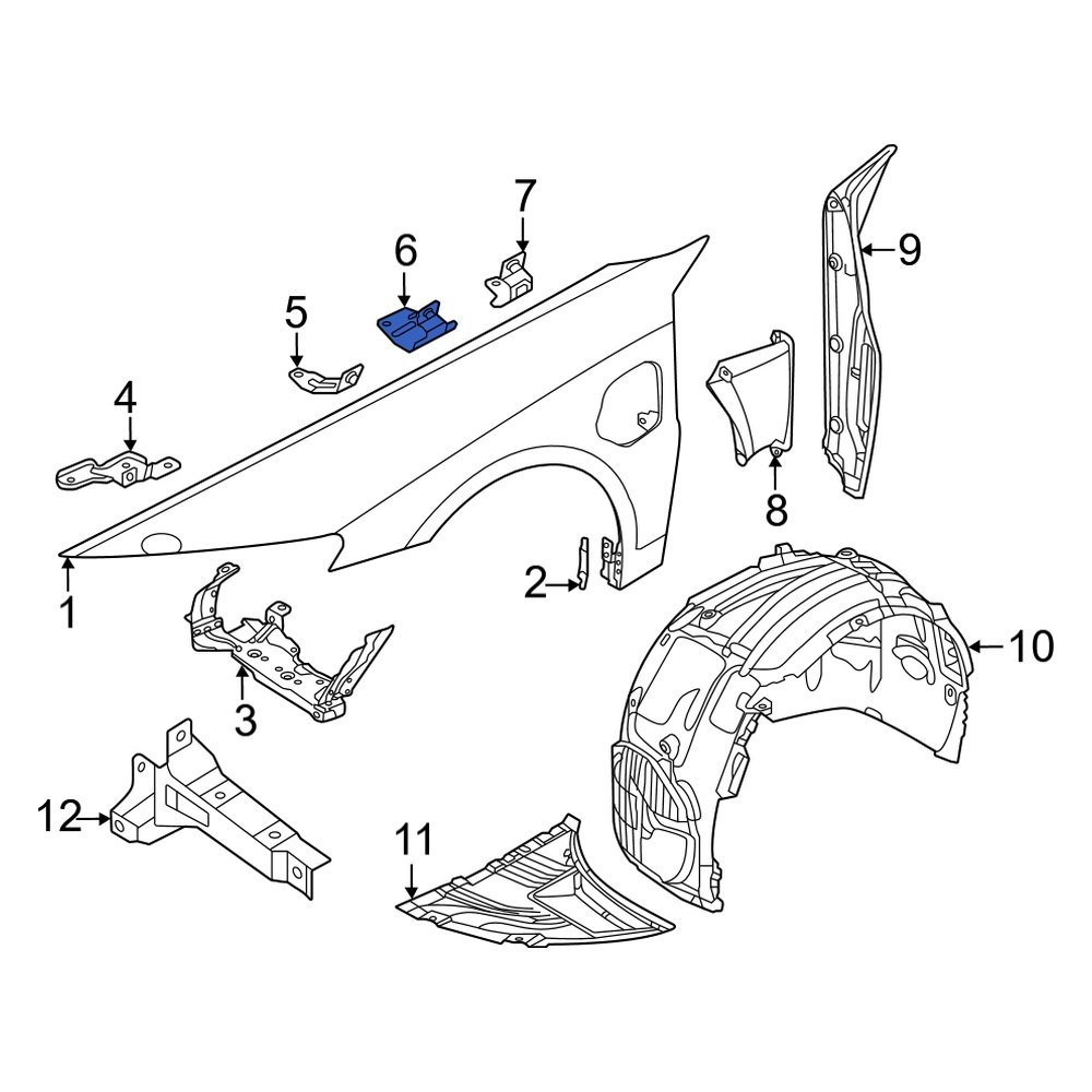 Audi OE 4J3821162 Front Center Right Fender Brace