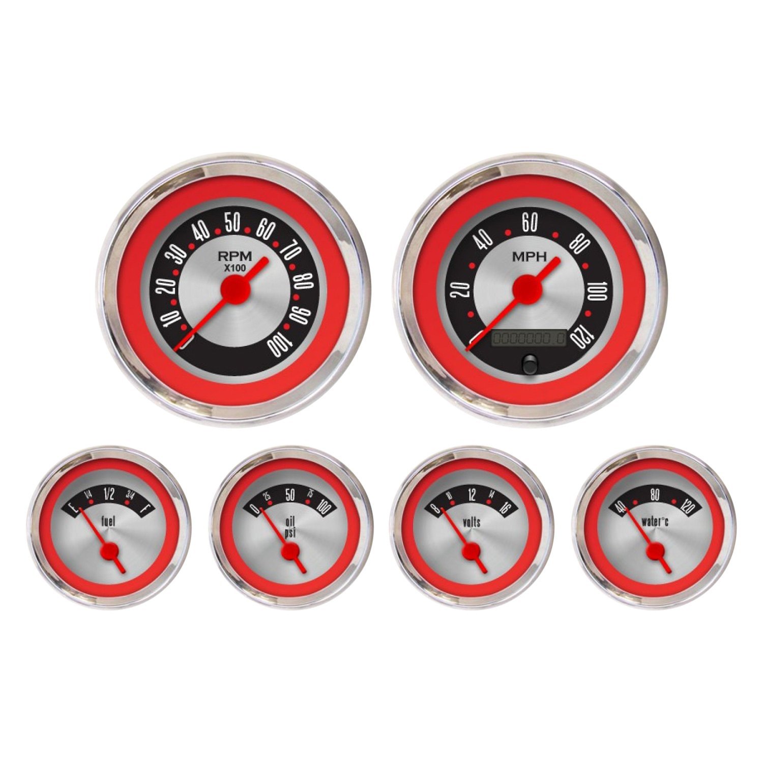 Aurora Instruments GAR2137ZEXRABBE American Retro Rodder II 6-Piece Gauge Set