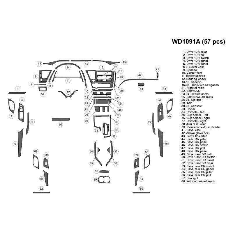 B&I® WD1091A-DPS - 2D Platinum Silver Large Dash Kit (57 Pcs)