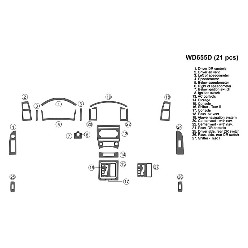 B&I® WD655D-ES2 - 2D Real Birdseye Maple Full Dash Kit (21 Pcs)