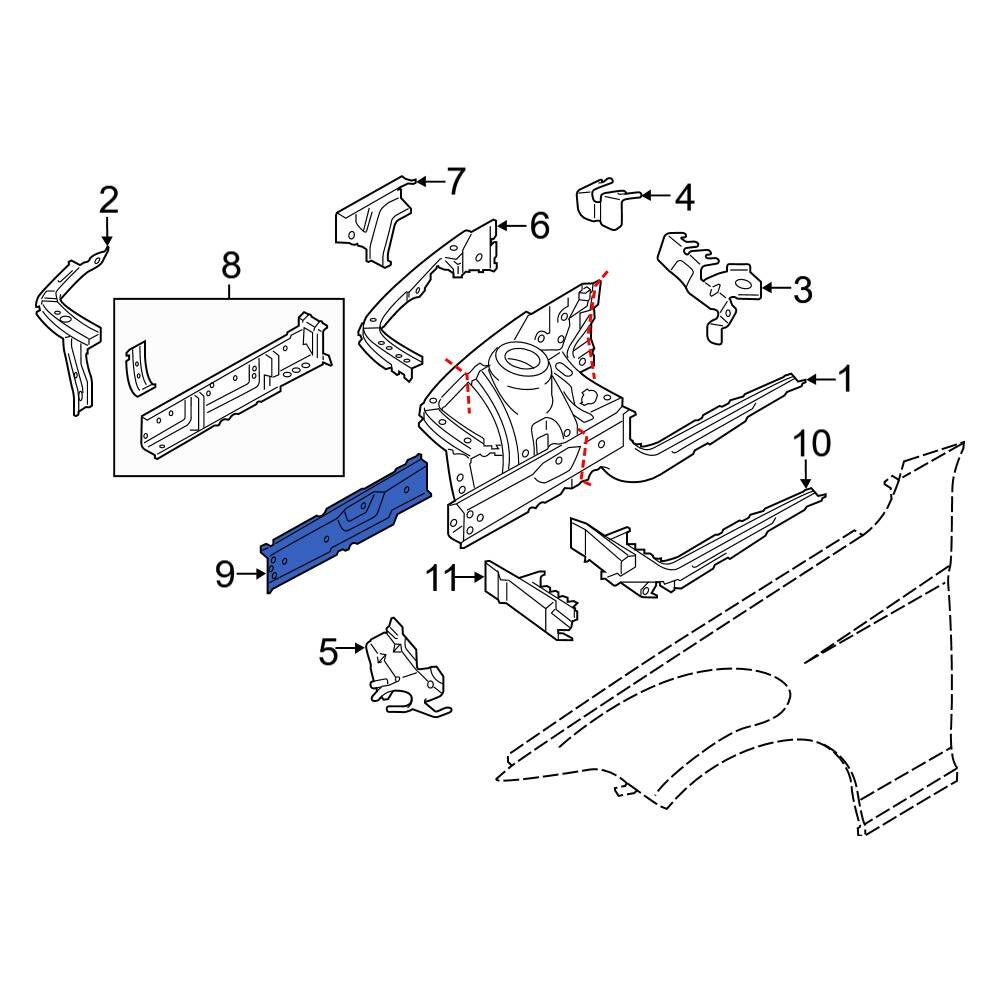 BMW OE 41007284091 - Front Left Lower Frame Side Member Reinforcement