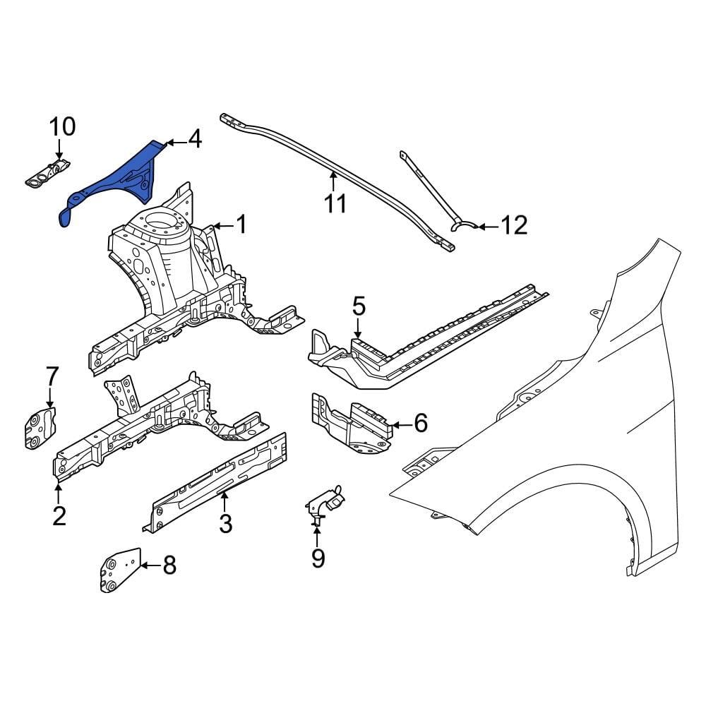 BMW OE 41219498398 - Front Right Fender Rail Reinforcement