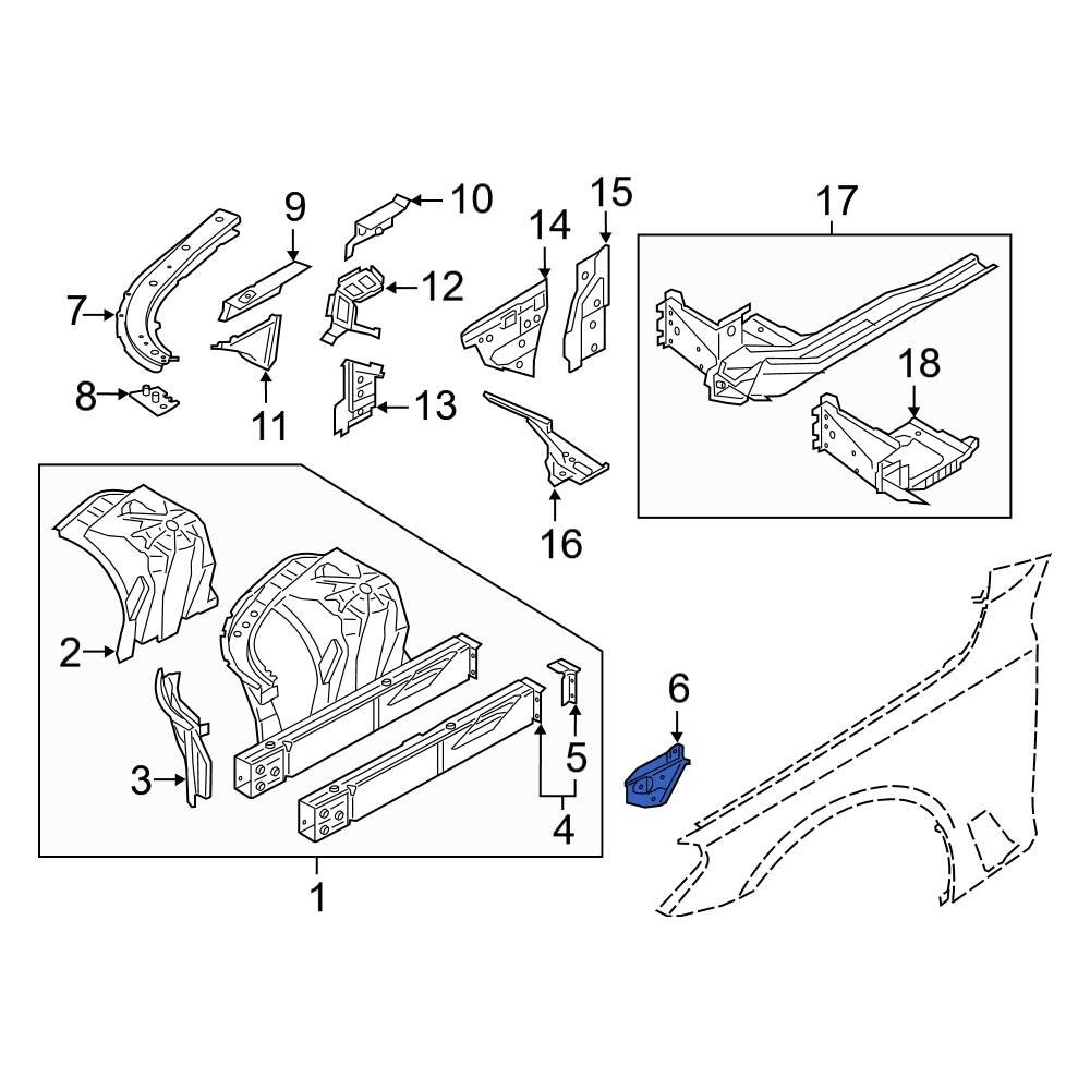 BMW OE 41007412951 Left Fender Reinforcement Bar
