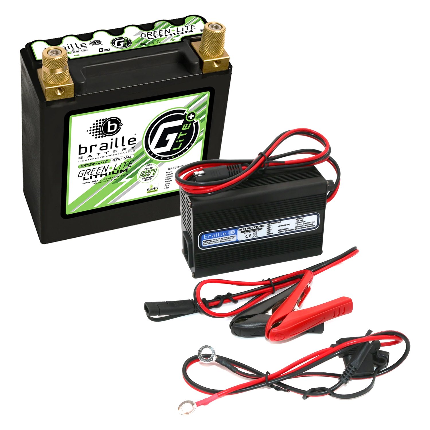 Braille Battery® G20C - Green Lite 12V Lithium Battery with Rapid Charger