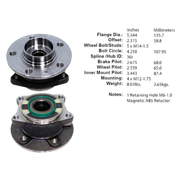 Centric 405.39001E Rear Wheel Hub and Bearing Assembly 