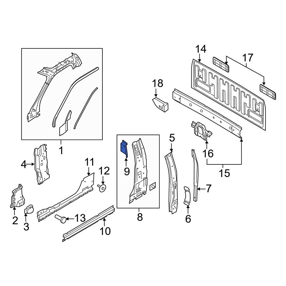 Ford OE FL3Z16278B10A - Right Upper Inner Body C-Pillar Reinforcement