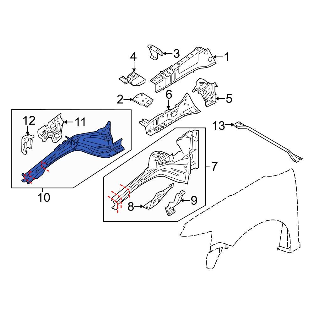 Ford OE DA8Z7410008A Front Right Frame Side Member Assembly