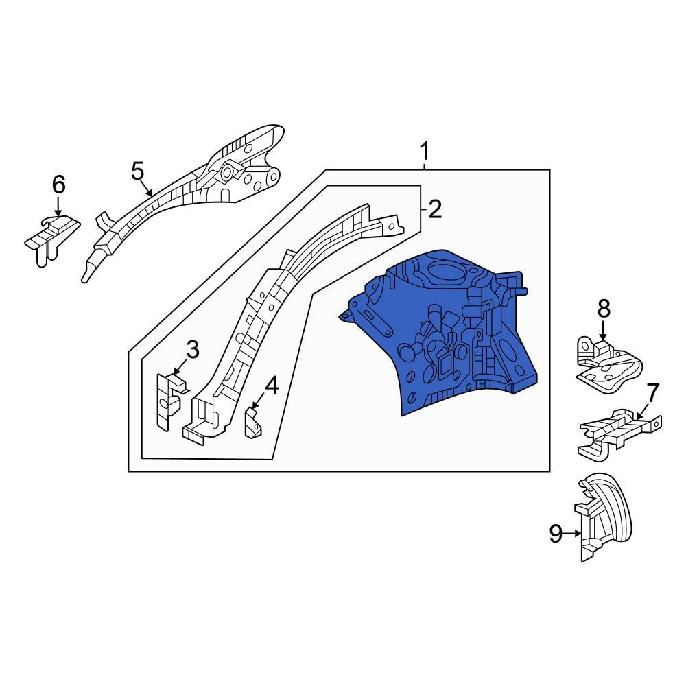 Honda OE 60750T20305ZZ Front Left Fender Apron Assembly