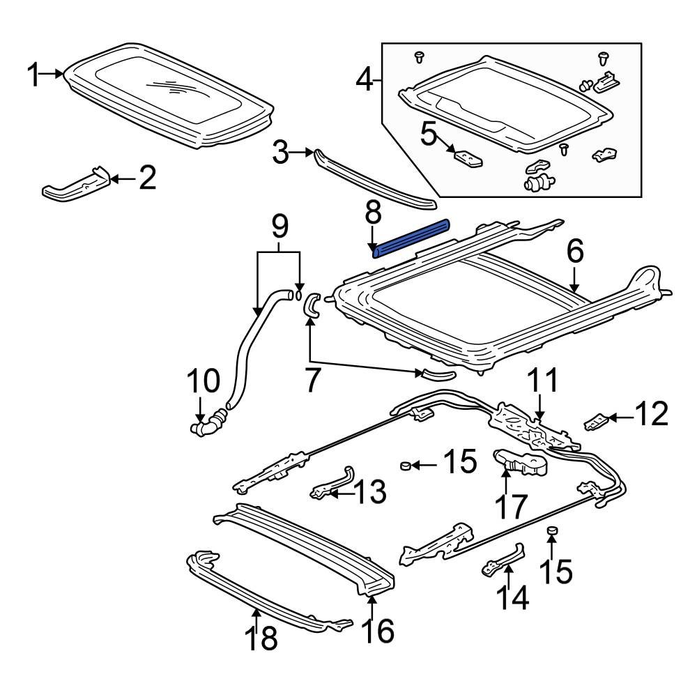 Honda OE 70082S5AJ01 Sunroof Drip Rail Seal