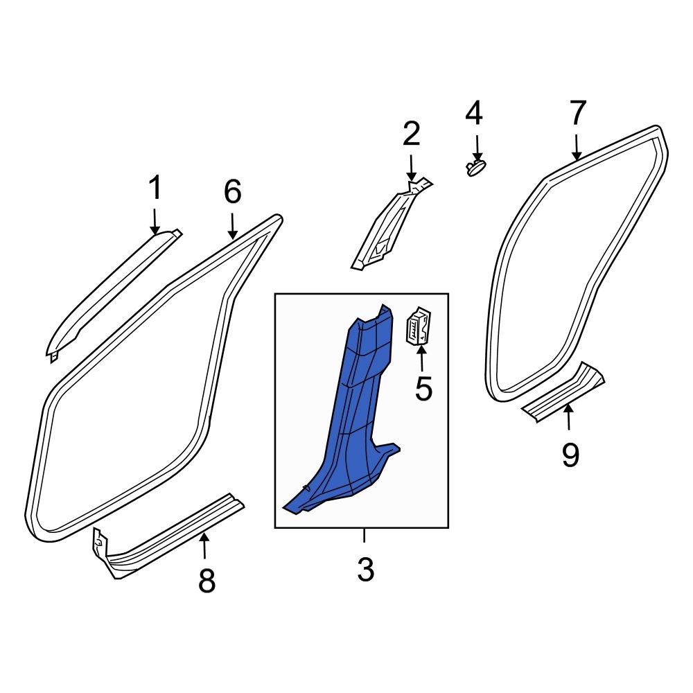 Infiniti OE 76916CZ76B Left Lower Door Pillar Post Trim Set