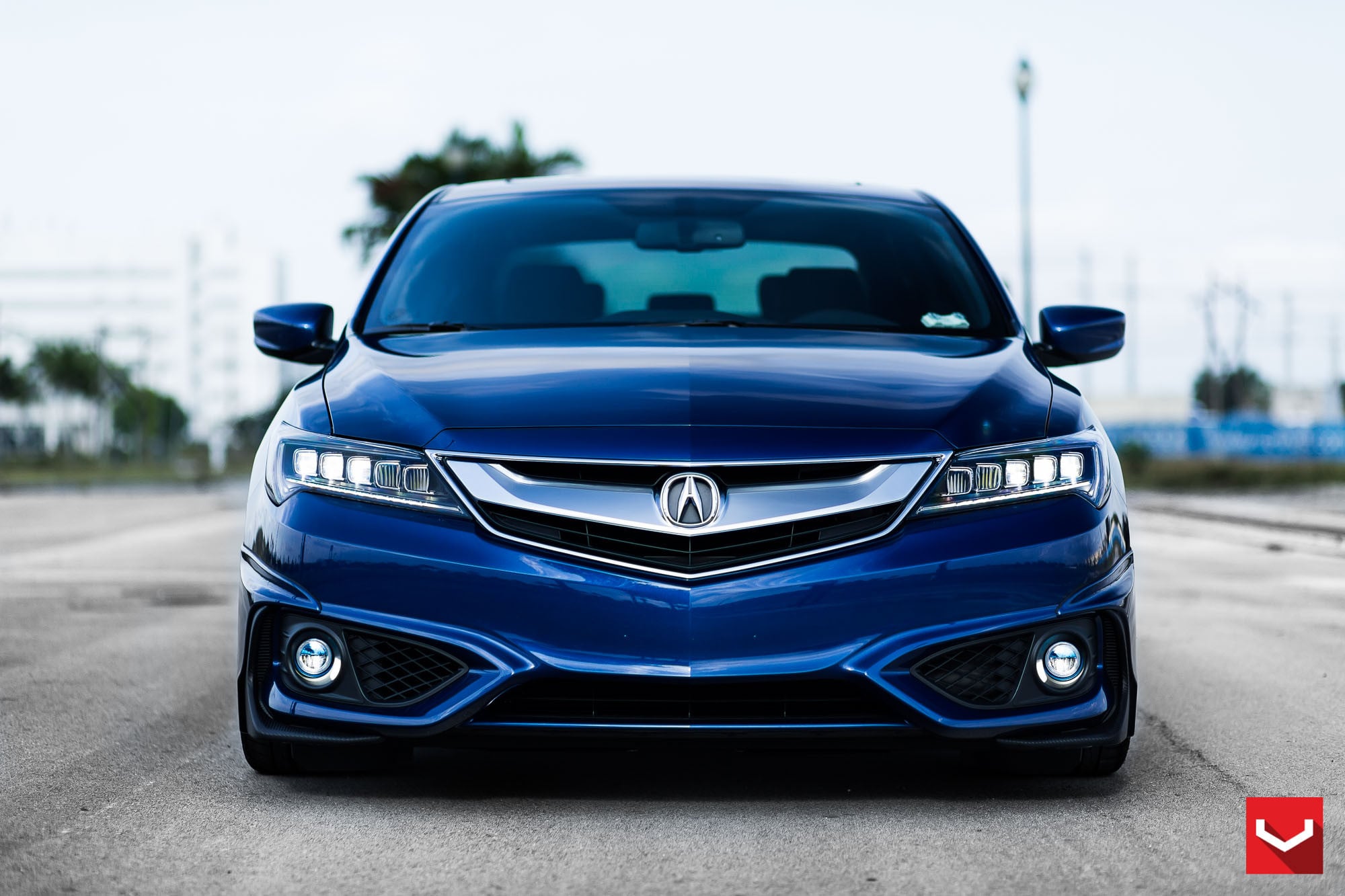 Custom Front Bumper Cover with LED Lights on Acura ILX - Photo by Vossen