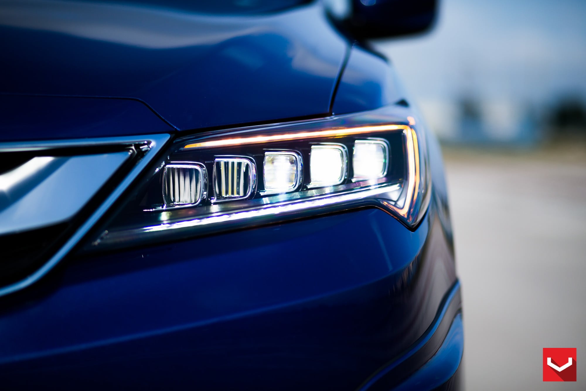Aftermarket Headlights with LED-Bars on Acura ILX - Photo by Vossen