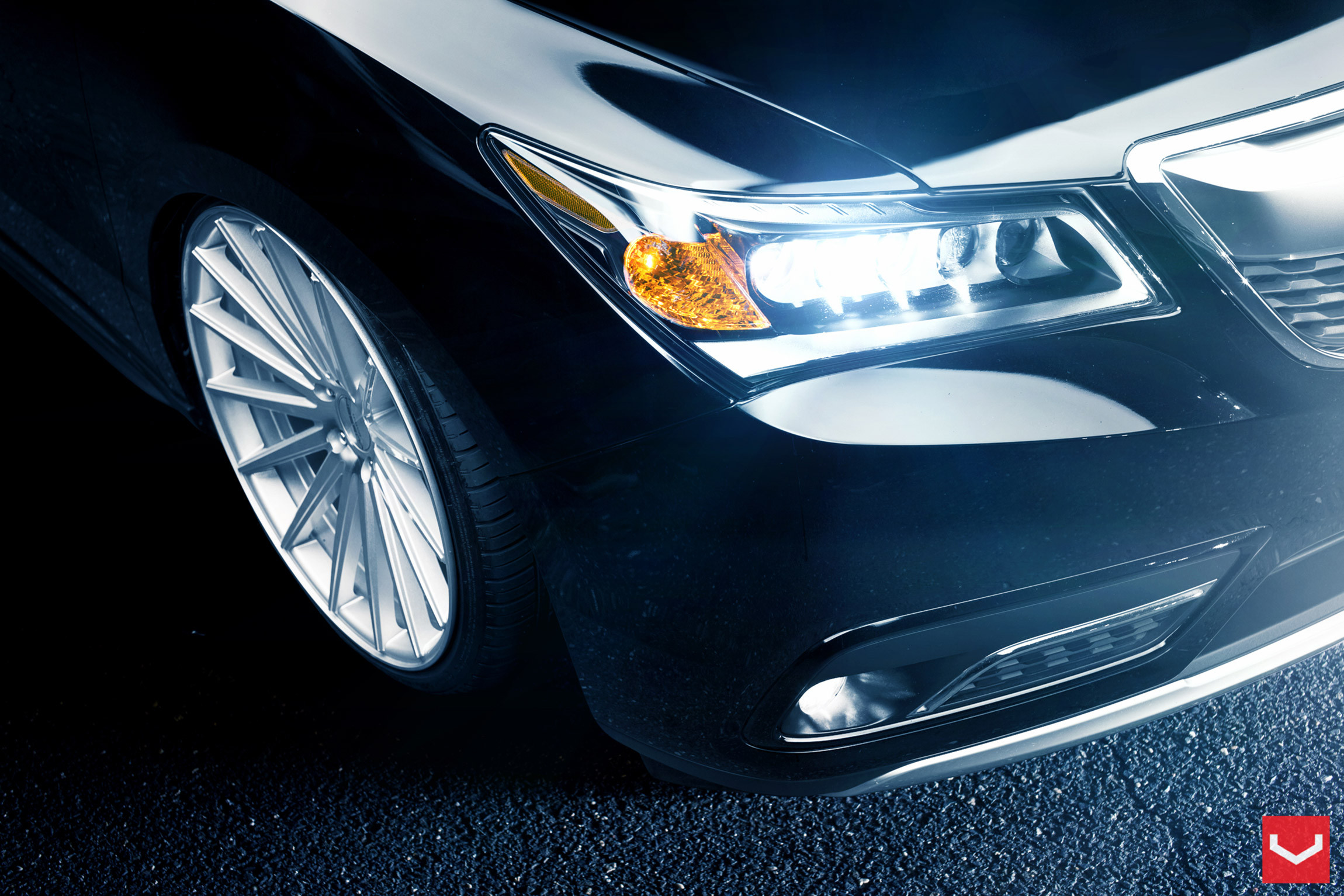 Black Acura MDX with Aftermarket LED Headlights - Photo by Vossen