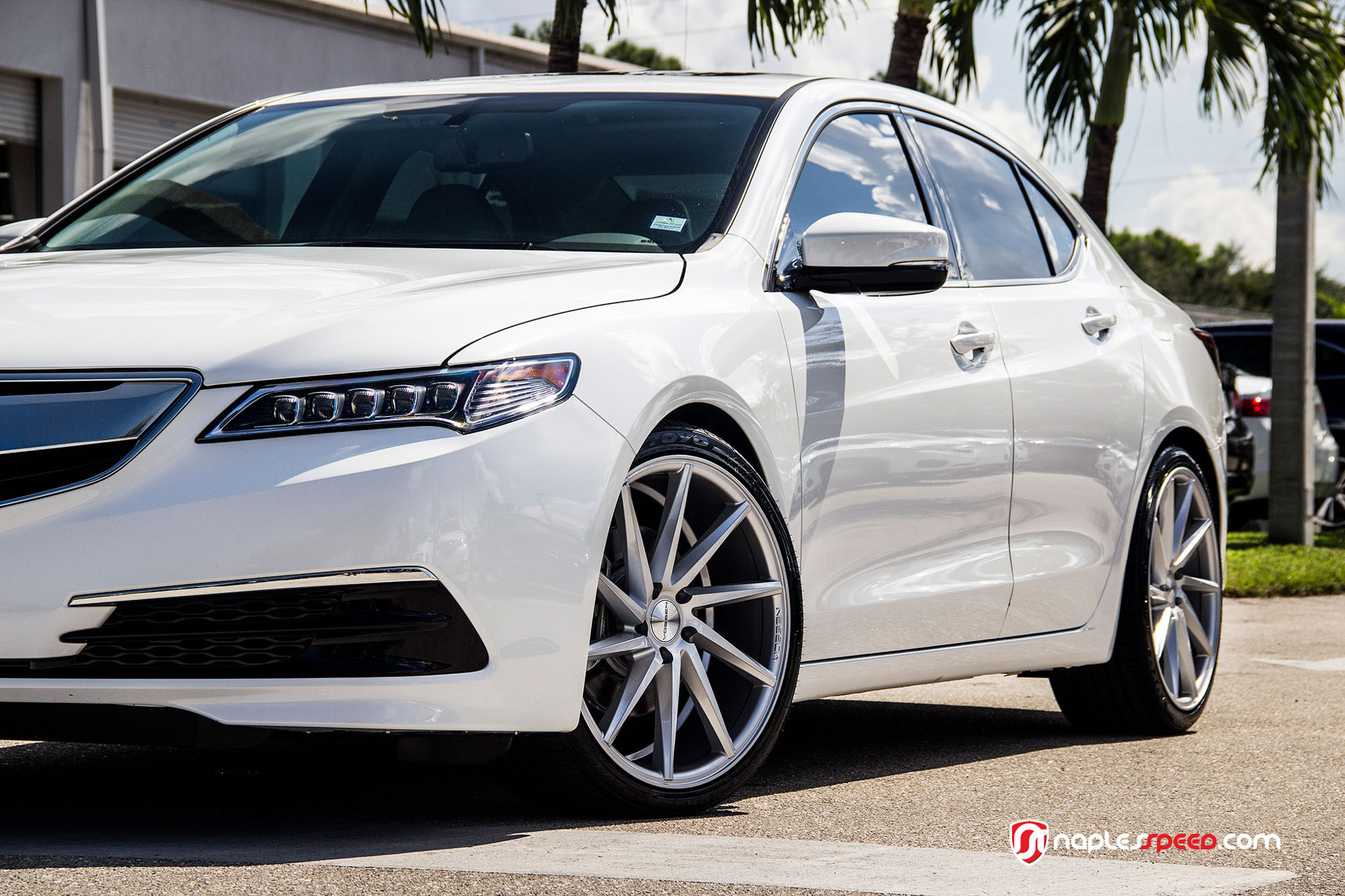 Lowered Acura TLX on Silver Custom Rims - Photo by Vossen