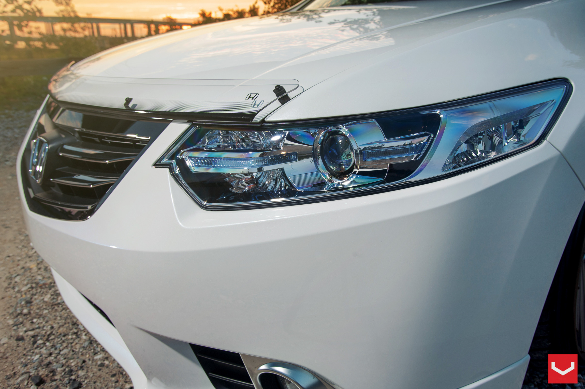 White Acura TSX with Custom LED Headlights - Photo by Vossen