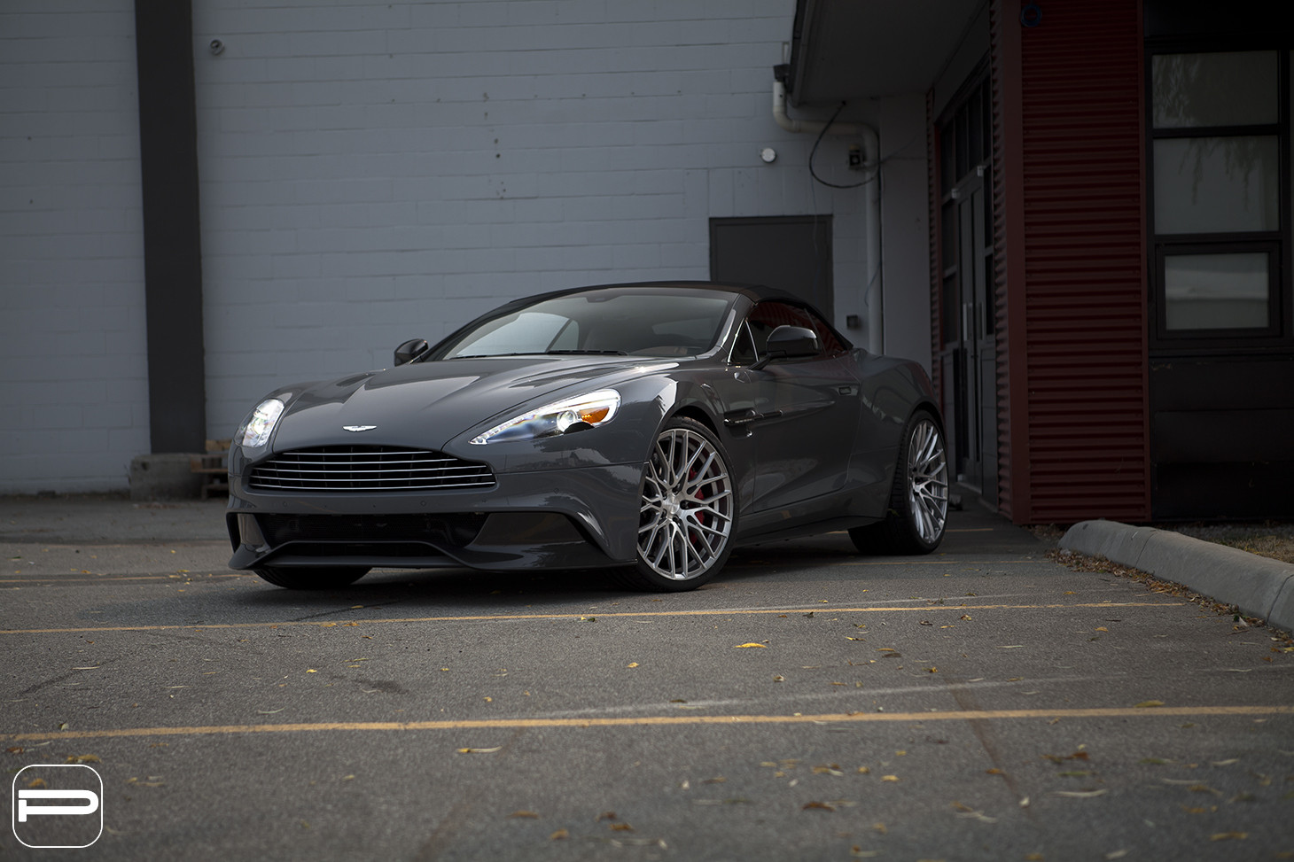 Gray Aston Martin Vanquish with Aftermarket Headlights - Photo by PUR Wheels