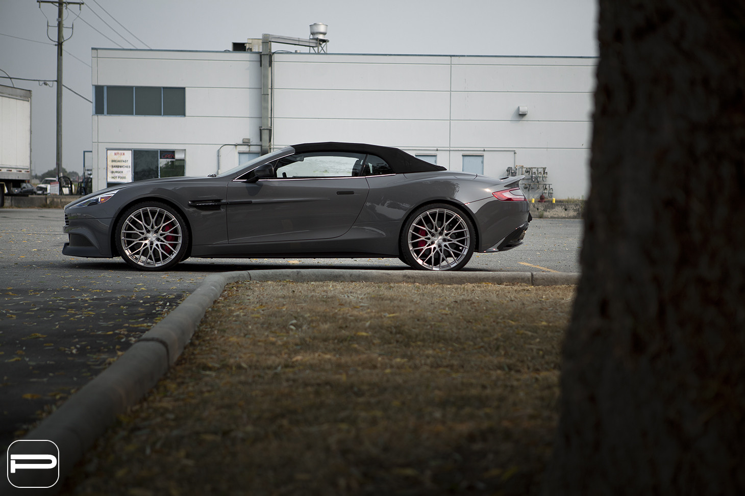 Custom Gray Convertible Aston Martin Vanquish Side Skirts - Photo by PUR Wheels