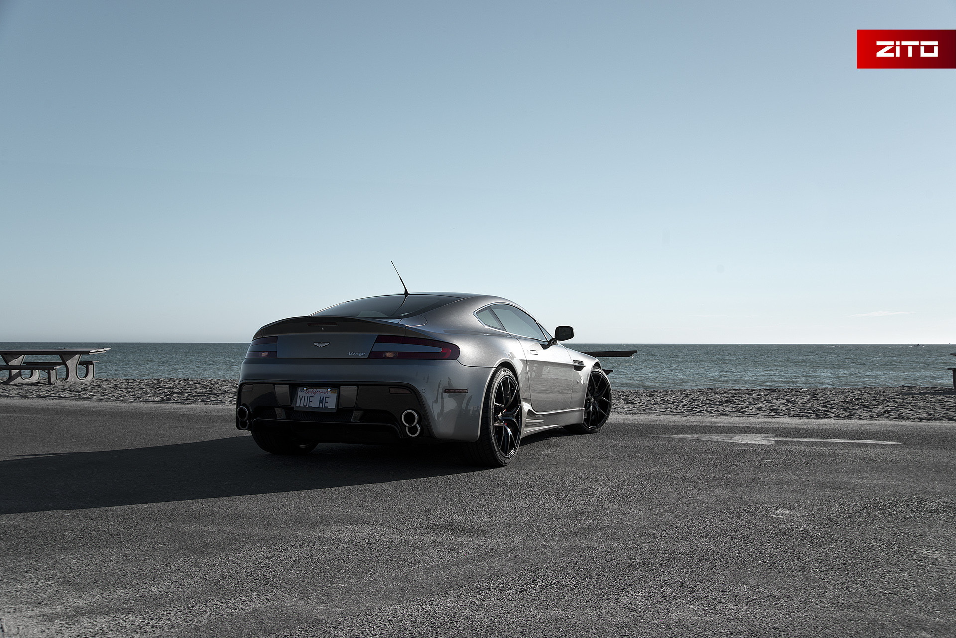 Red Smoke Taillights on Gray Aston Martin Vantage - Photo by Zito Wheels