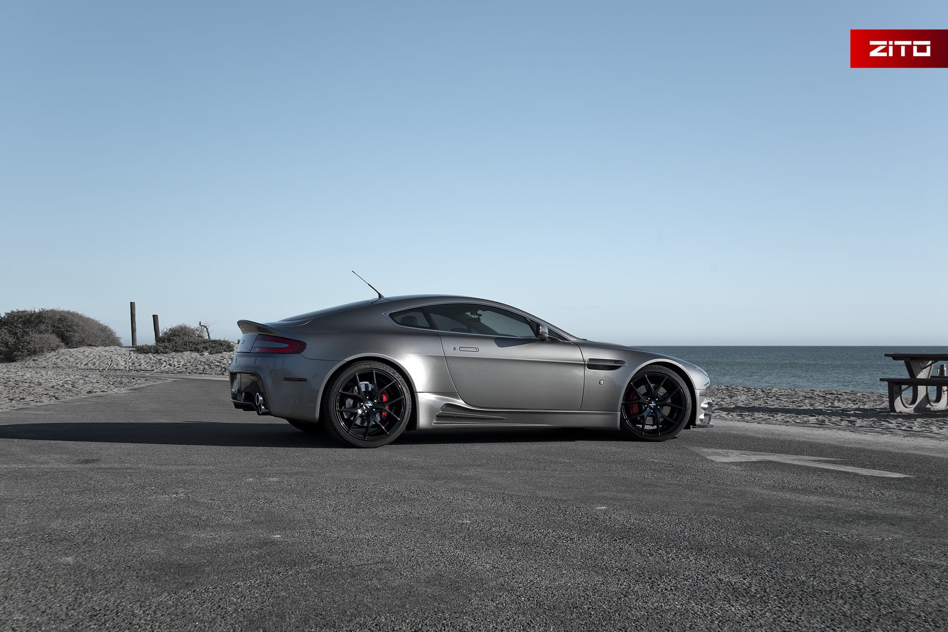 Gloss Black Zito Rims on Gray Aston Martin Vantage - Photo by Zito Wheels