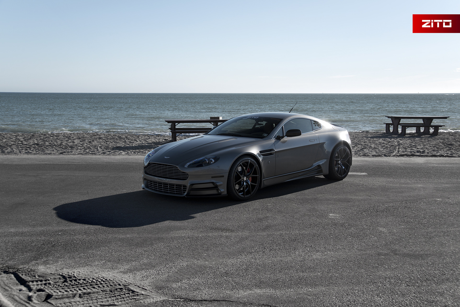 Gray Aston Martin Vantage with Dark Smoke Headlights - Photo by Zito Wheels