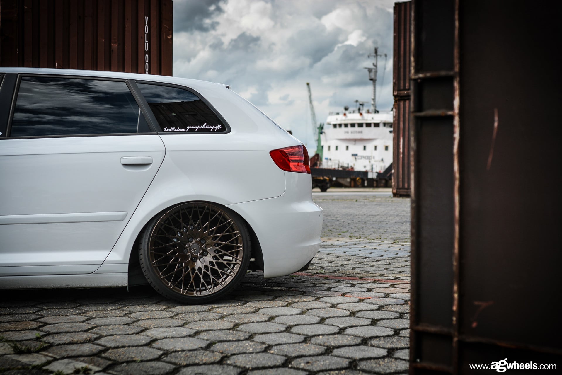 Bronze Avant Garde Wheels on White Audi A3 - Photo by Avant Garde Wheels