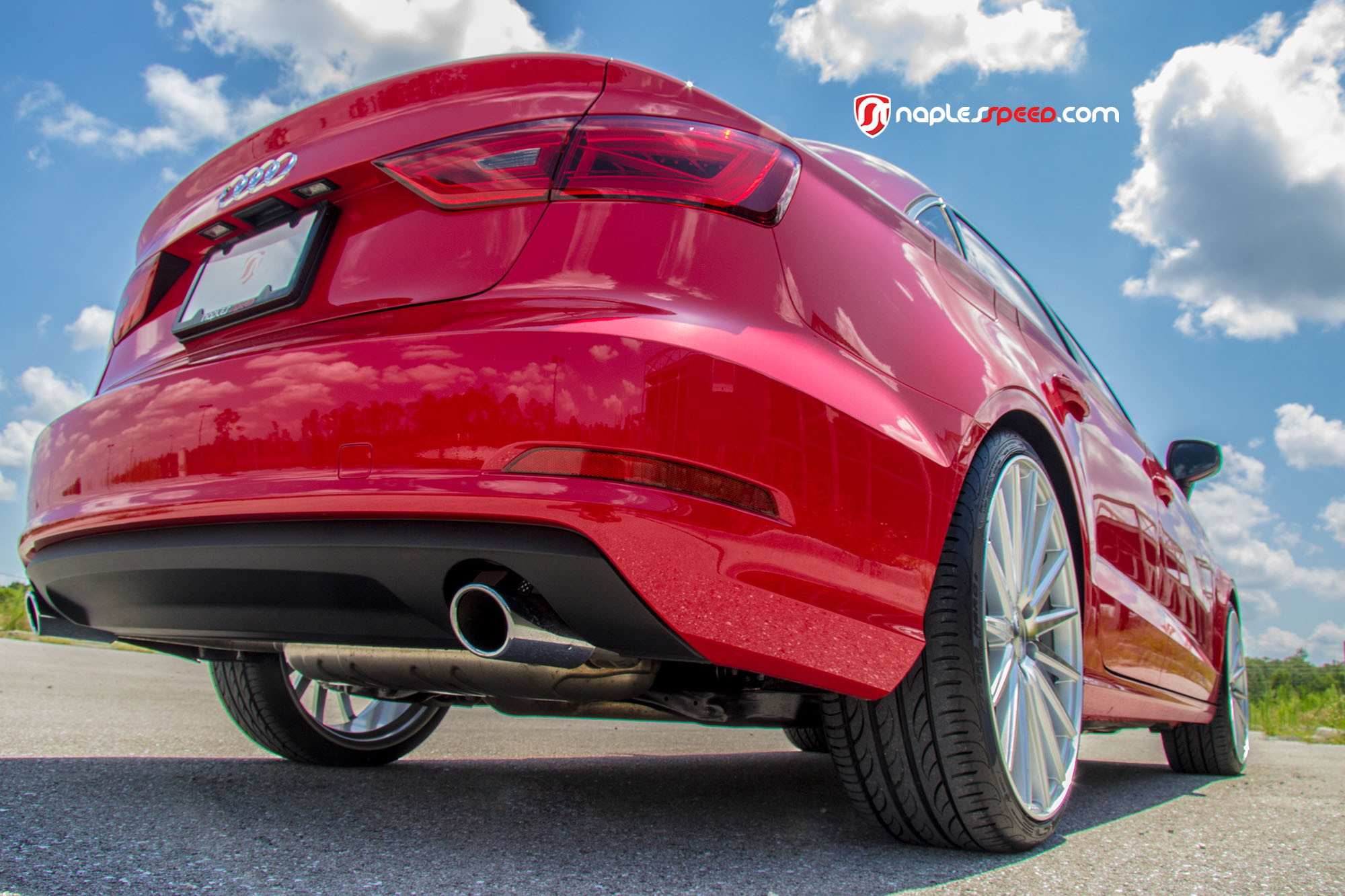 Aftermarket Rear Diffuser on Red Audi A3 - Photo by Vossen