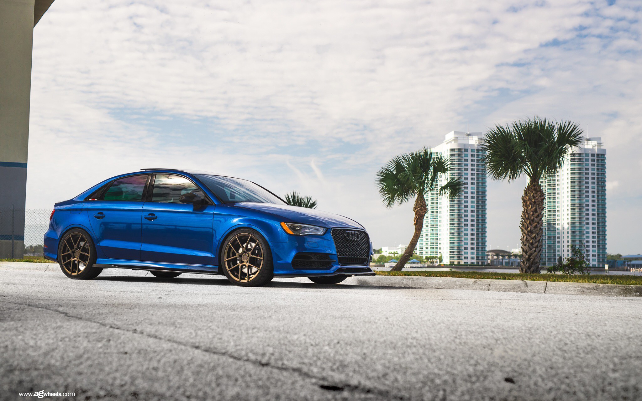 Blue Audi A3 with Matte Bronze Avant Garde Wheels - Photo by Avant Garde Wheels