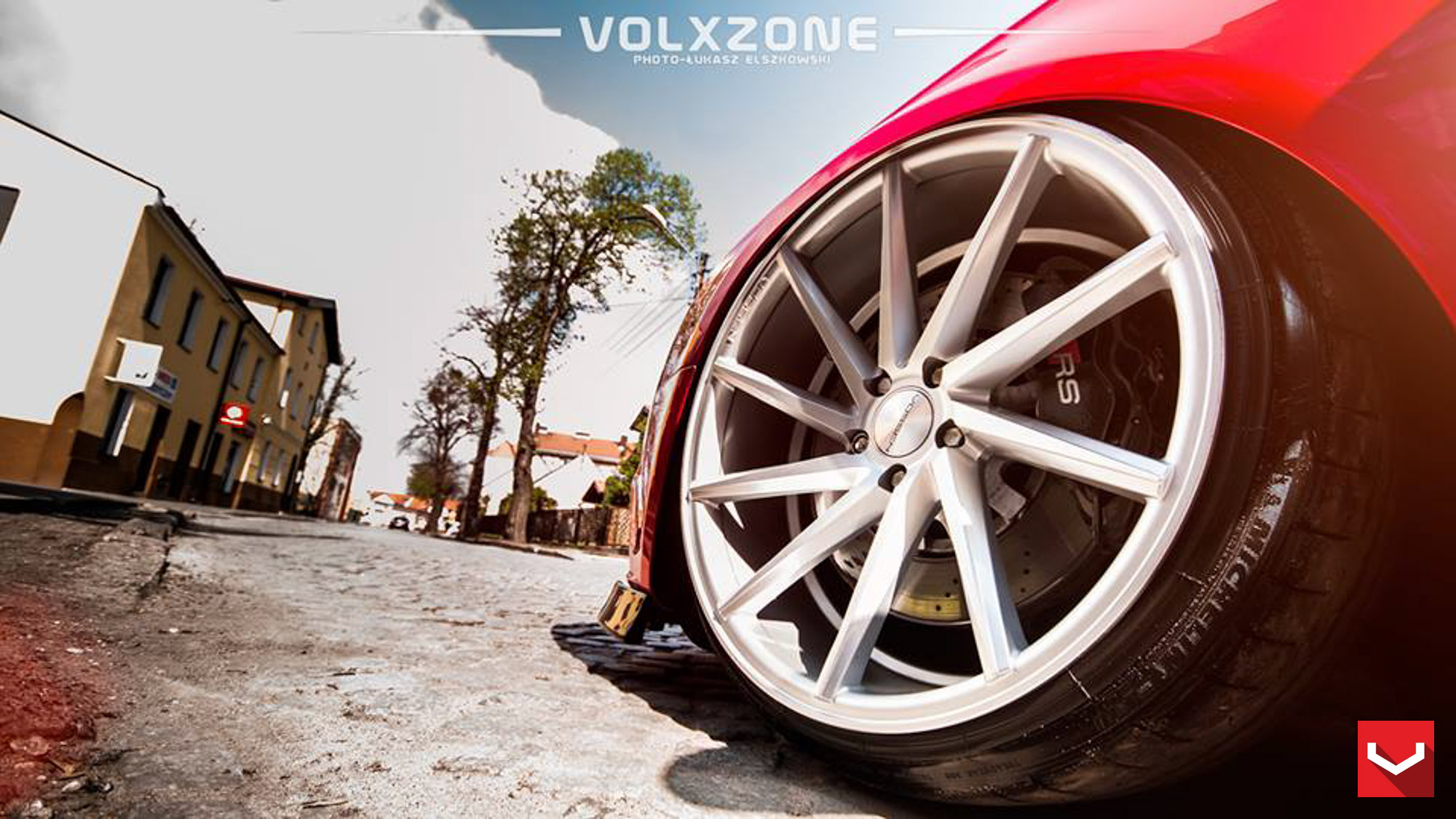 Red Audi A4 with Brushed Vossen CVT Wheels - Photo by Vossen