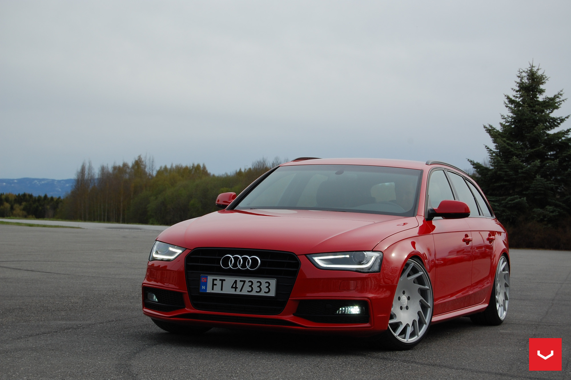 Custom LED-Bar Style Headlights on Red Audi A4 - Photo by Vossen