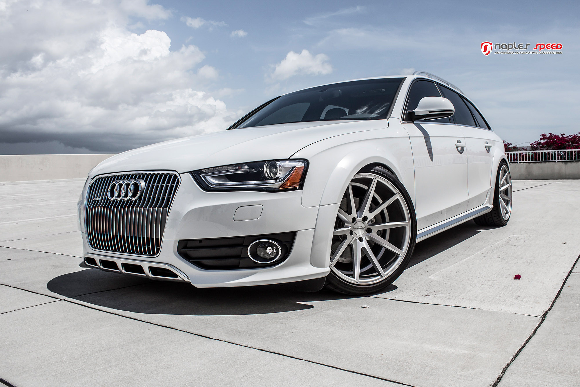 Aftermarket Side Skirts on White Audi A4 - Photo by Vossen