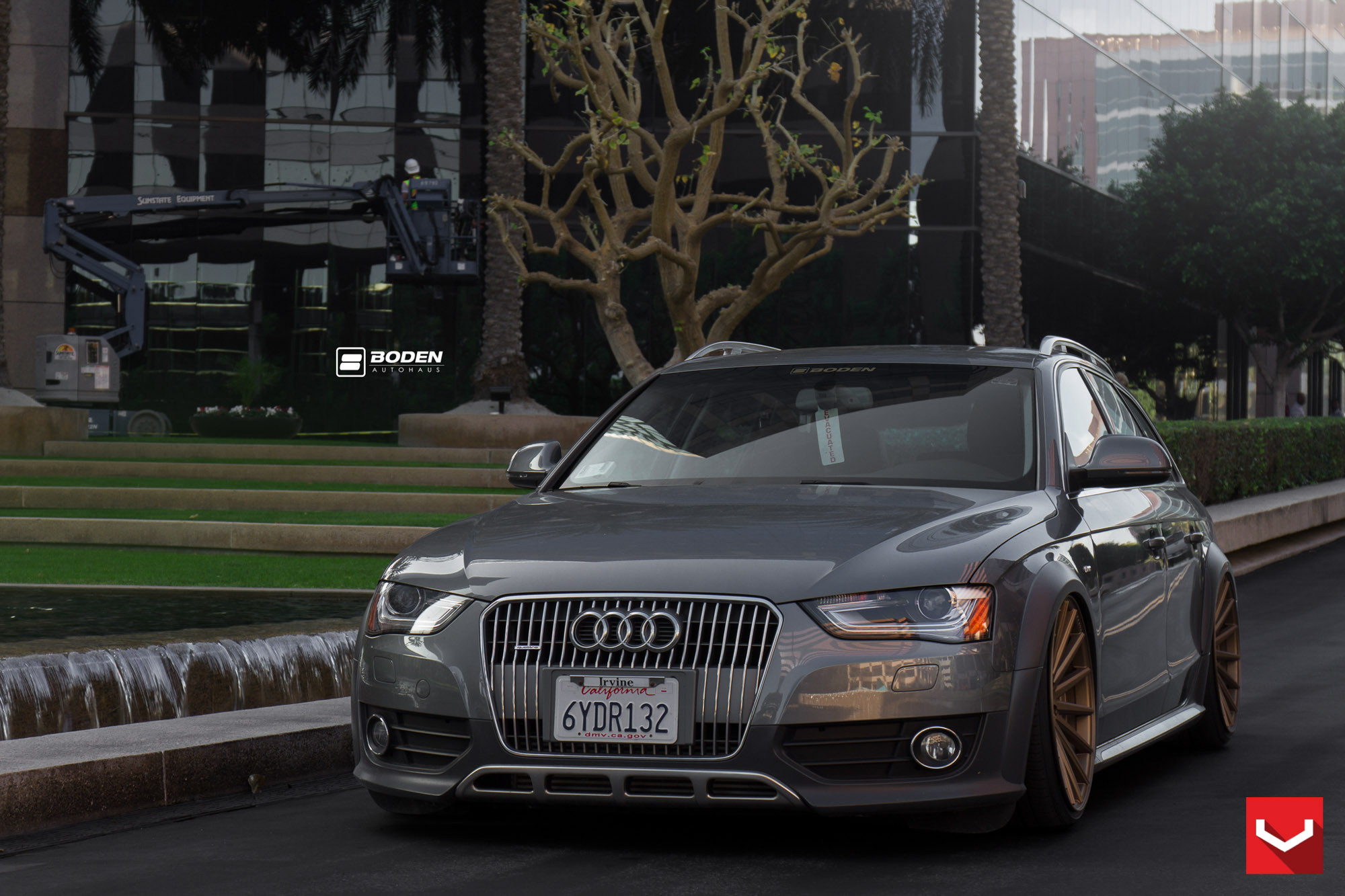 Custom Front Bumper Cover with LED Lights on Audi A4 - Photo by Vossen